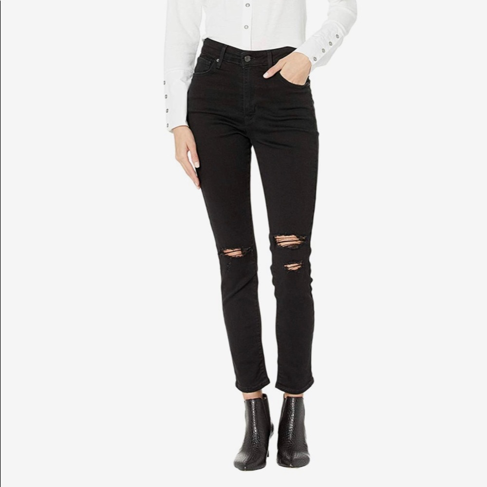 Levis high rise distressed skinny jean black 27